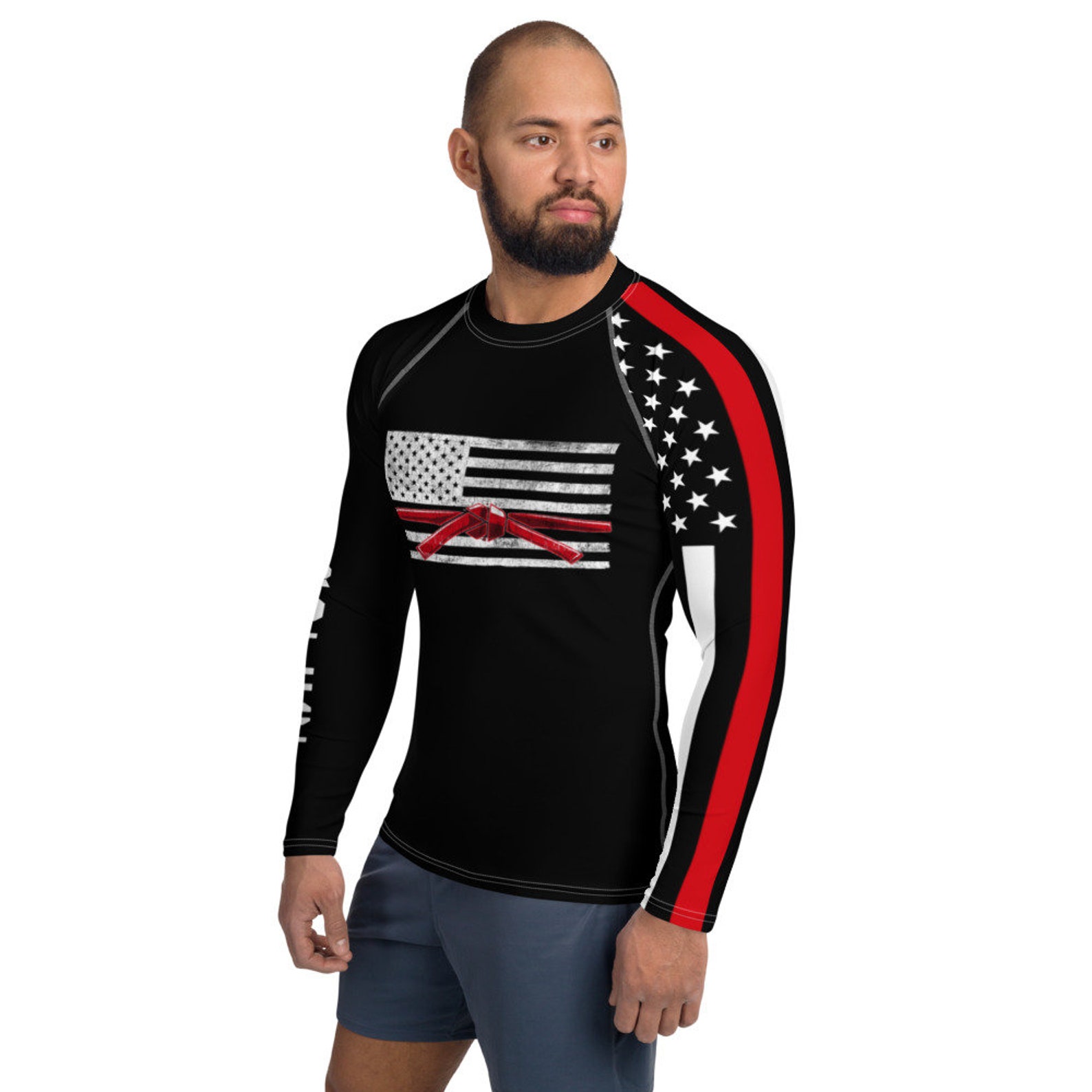 Firefighter Rash Guard, Thin Red Line Bjj, MMA, Jiu Jitsu Men's Rash
