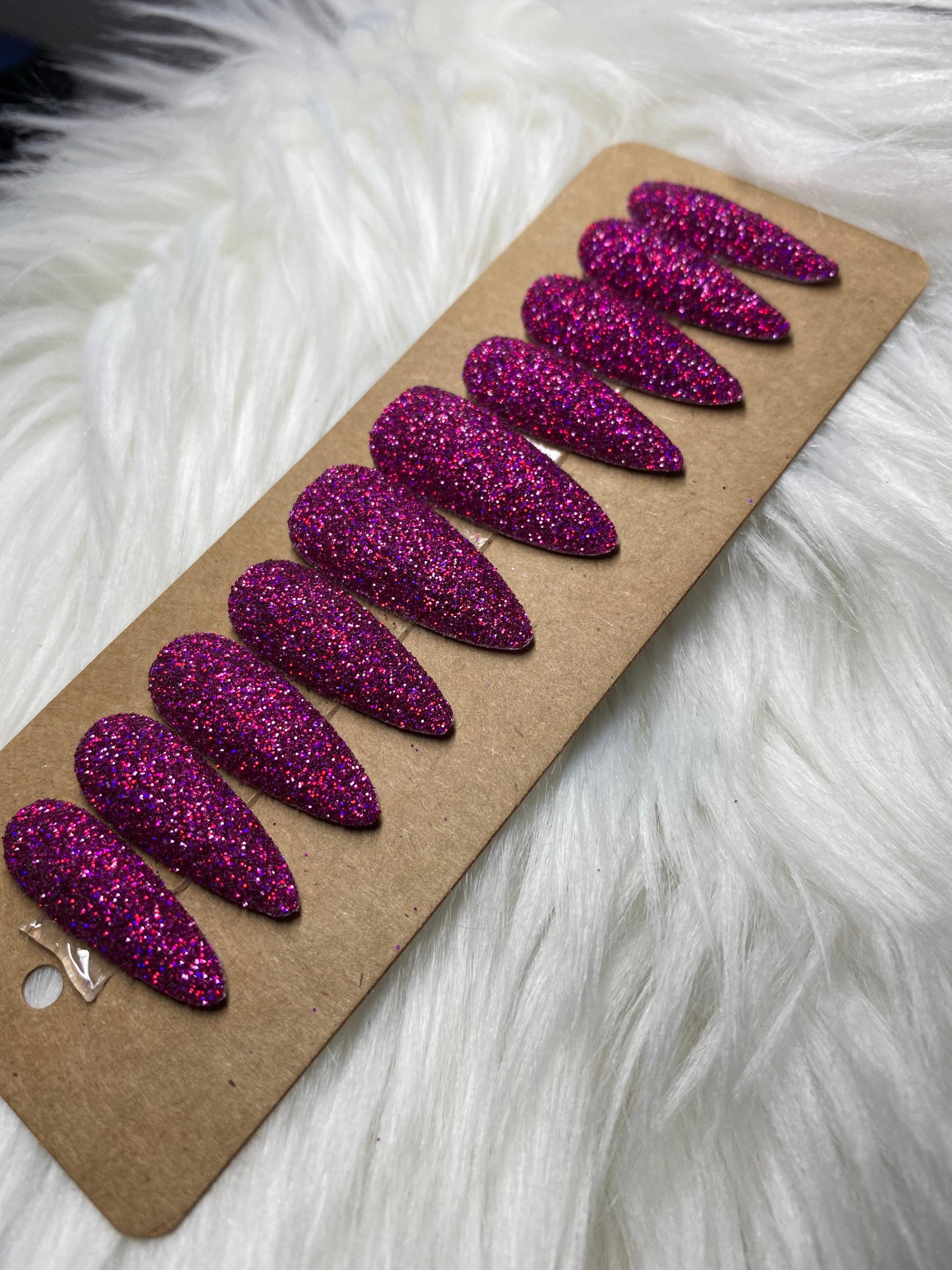Magenta Glitter Press on Nails