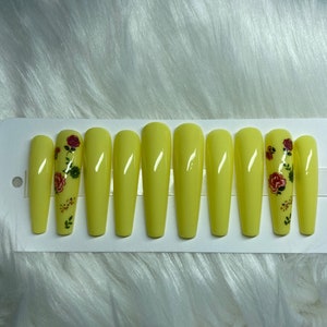 Yellow Floral Press On Nails