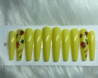 Yellow Floral Press On Nails