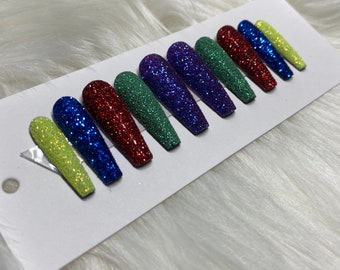 Rainbow Glitter Press On Nails
