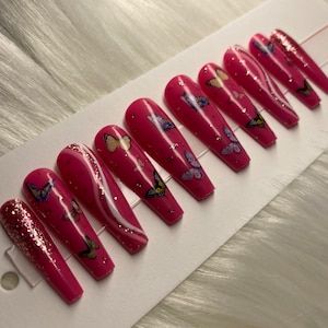 Pink Butterfly Press on Nails