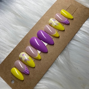 Purple & Yellow Press on Nails