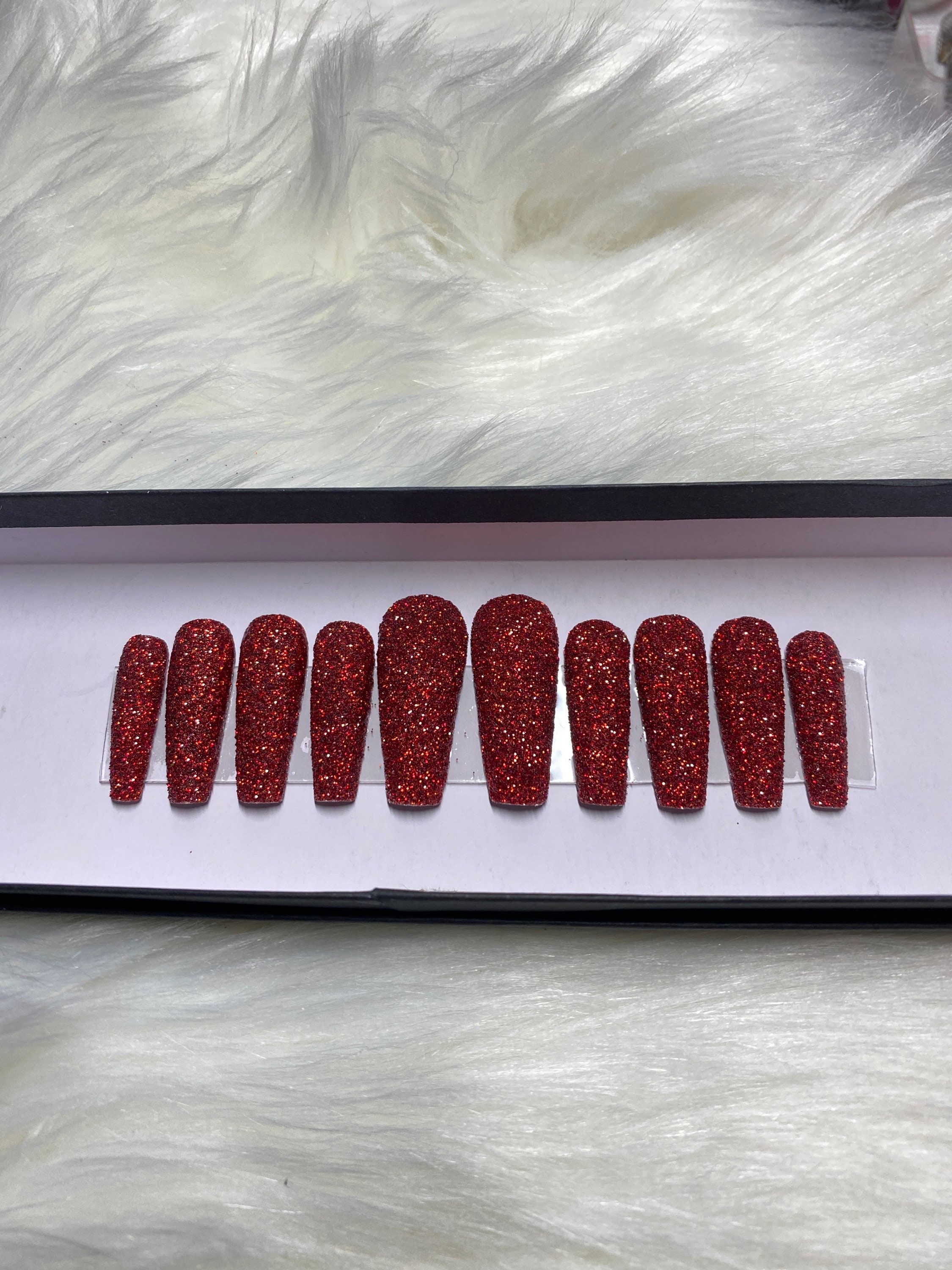 Red Glitter Coated Press Ons Etsy