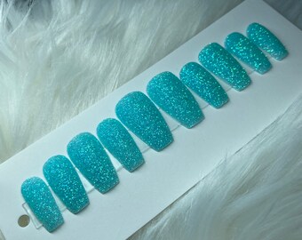 Sky Blue Glitter Press On Nails