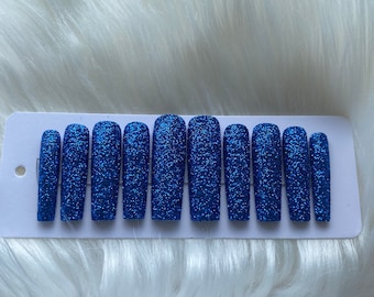 Royal Blue Glitter Press on Nails