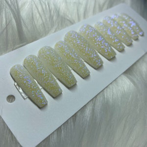 White Glitter Press On Nails