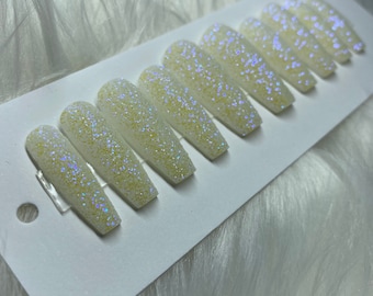 White Glitter Press On Nails