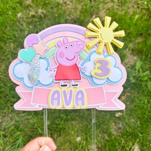 Peppa Pig inspired cake topper, Peppa cake topper, birthday cake topper, cake topper for girls, rainbow cake topper