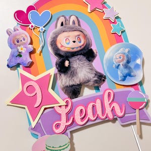 Labubu inspired cake topper, Labubu topper, birthday cake topper, cake topper for girls, rainbow cake topper