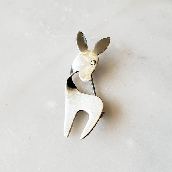 ORB Fawn or Donkey Pin by Otto Robert Bade, Mid-century Modern Sterling Silver Brooch