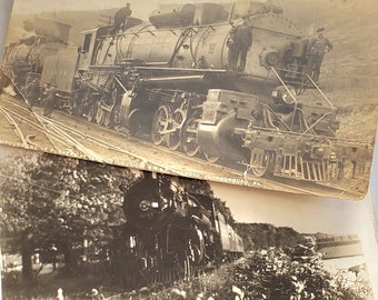 Two 1920's Railroad RPPC, Sepia Tone Real Photo Postcards,