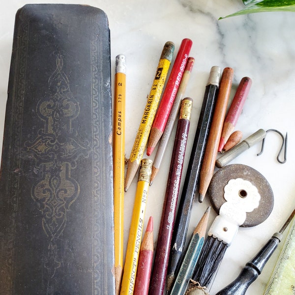 Antique Pencil Box Etsy