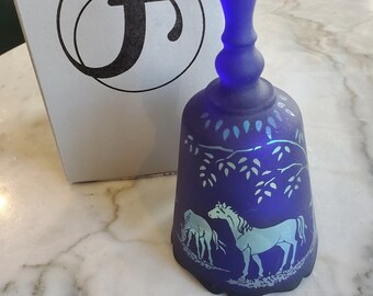 Fenton Blue Favrene Horse Bell, Handpainted, Signed And Numbered