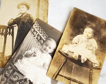 Vintage Baby & Woman RPPC Photos: Early 1900s Sepia Tone Postcards