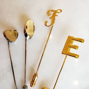 Vintage Monogram Stick Pin: Silvertone/Goldtone Initial E, F, G