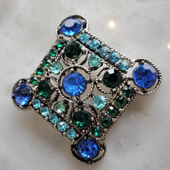 Weiss Blues and Greens Rhinestone Diamond Shape B… - image 5