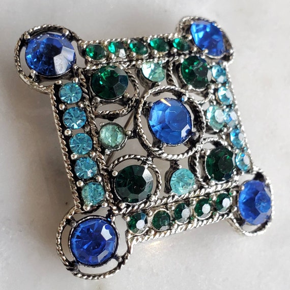 Weiss Blues and Greens Rhinestone Diamond Shape B… - image 1