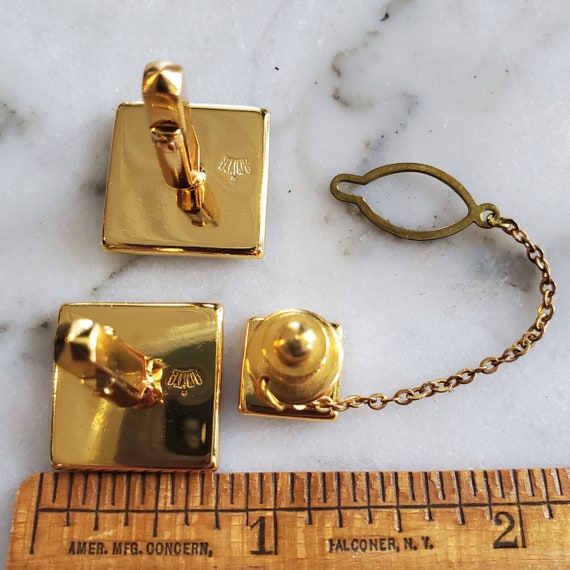 Tiger Damascene Cufflinks & Tie Tack Marked Amita… - image 5