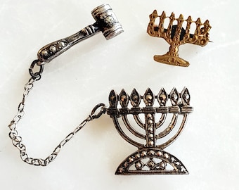 Vintage Menora Anstecker: Sterling Silber Markasit BBG N’siah & Messing