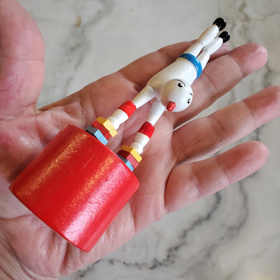 Acrobat Clown Wood Push Puppet Toy Collapsible Thumb Puppet Etsy