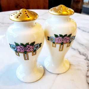Lenox Belleek Arts & Crafts Movement Enameled Floral Design Salt And Pepper Shakers, Early 20th Century