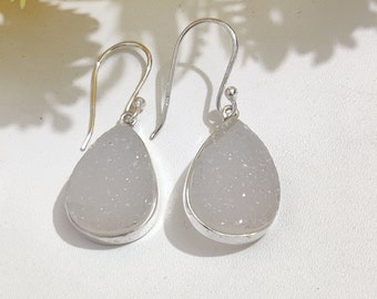 White Sugar Drusy Silver 925 Earring , Sugar Drusy Earring, Natural Drusy silver earring , Drusy Earring, Silver Earring,women Earring