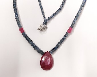 Natural Ruby Blue sapphire Necklace , Ruby Necklace , Sapphire Necklace , Women Necklace , Gemstone Necklace , Gemstone