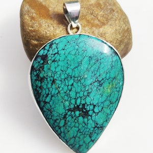 Extra Large Turquoise Pendant, Turquoise Silver Pendant, Women Pendant , Gemstone Pendant, Sterling silver pendant
