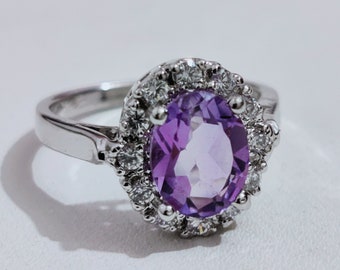 Natural Amethyst Ring , Pink Amethyst Silver Ring , Amythest White topaz Ring, Amythest silver Ring , Ring For Women , Amythest Ring