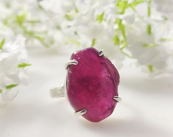 Large Raw Ruby Ring, Raw Ruby Ring, Sterling Silver Ring, Women Ruby Ring, Silver Ring, Natural Ruby Ring