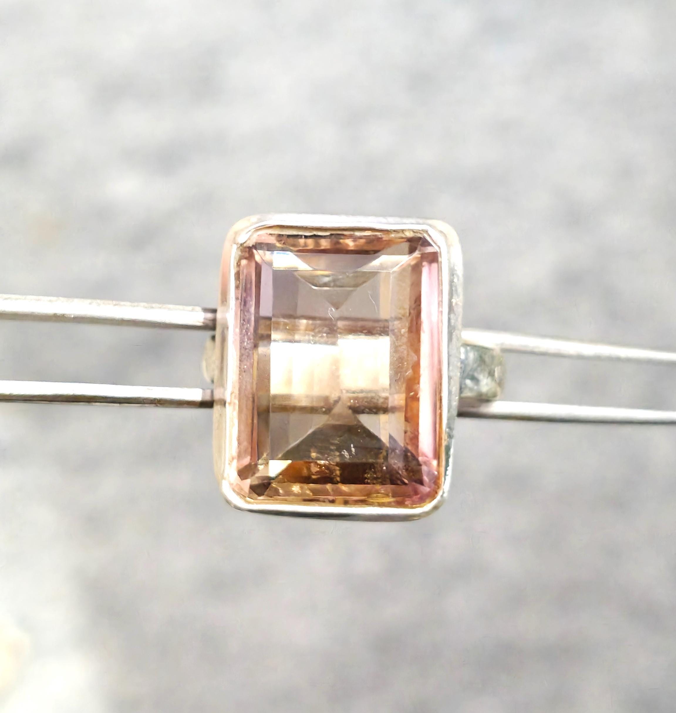 Bague Amétrine Argent Massif 925 - Taille 54 - Neuf Avec étiquettes - Pierre 20x11x7mm