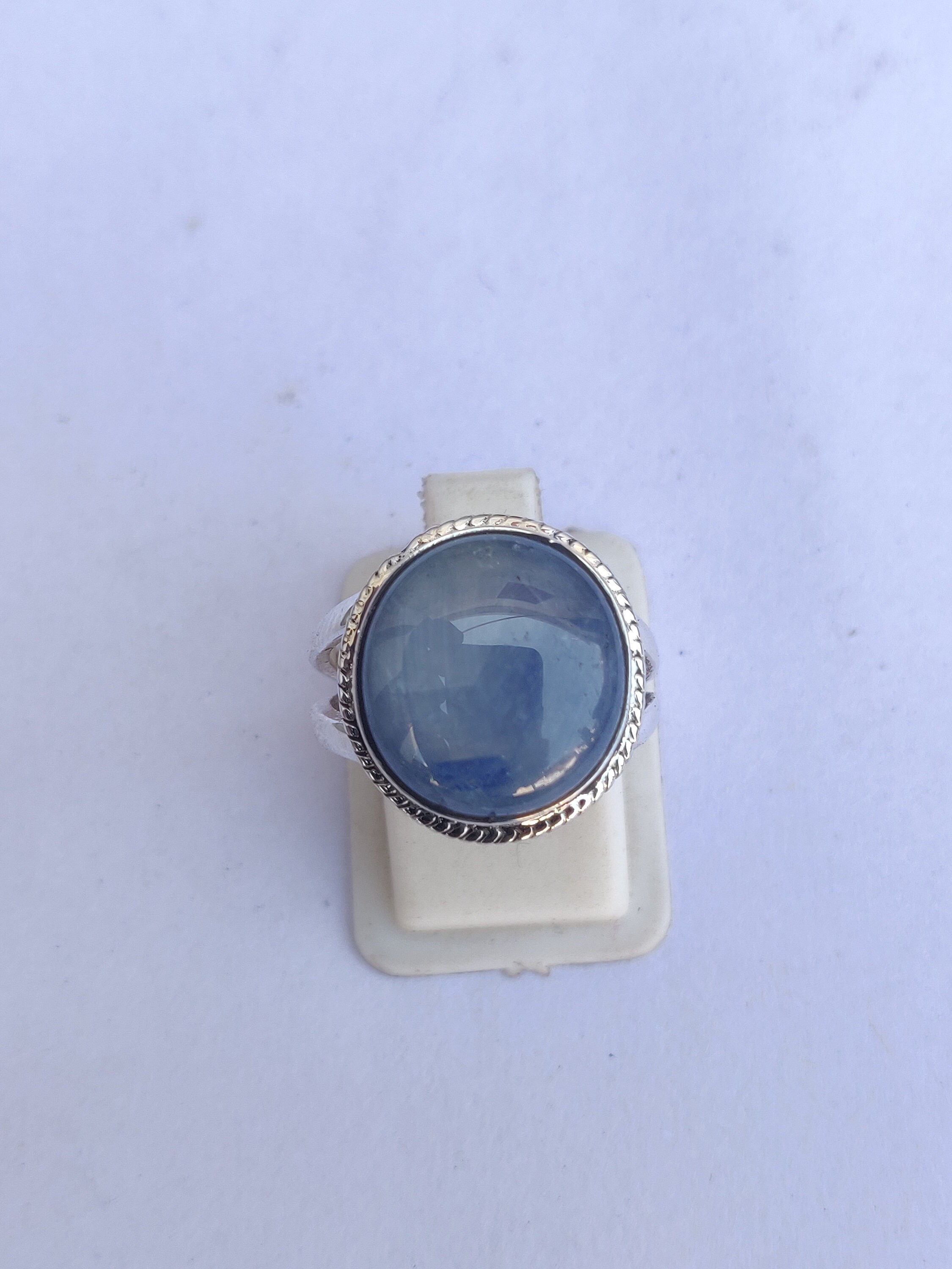 Anello Argento Con Zaffiro Blu Simulato E Opale Bianco Fuoco – Taglie 7 8 9