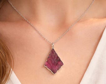 Elegant Pink Tourmaline Necklace,pink Tourmaline Necklace,Carved Pink Tourmaline Necklace,Women Necklace,925 Silver Necklace
