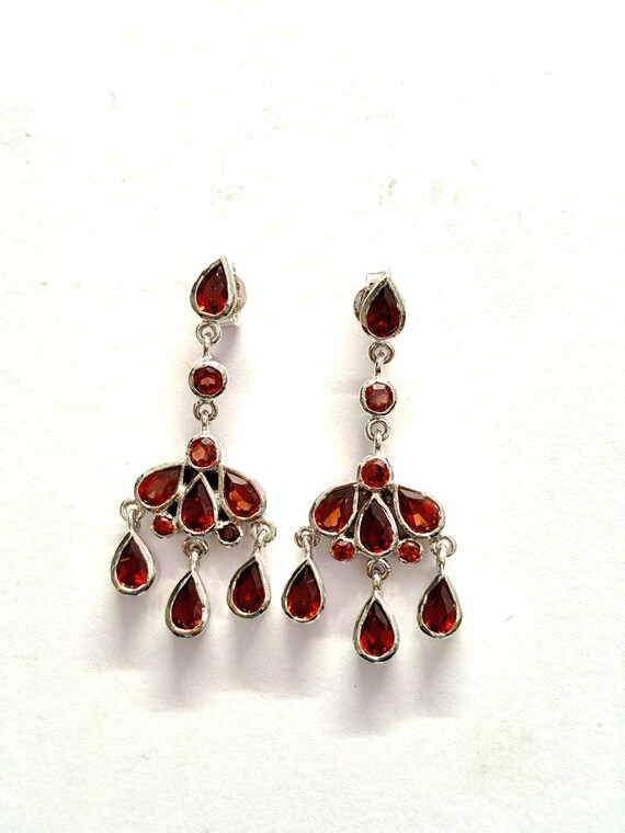 Boucles D'oreilles Pendantes Anciennes Argent Massif Et Grenat - Occasion
