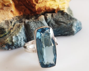 Geneon Blue Topaz Ring,Blue Topaz Silver Ring, Topaz Ring, Sterling Silver Ring, Women Ring, Gemstone Ring