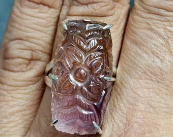 Carved Ametrine Ring,Ametrine Silver Ring, Women Ring, Gemstone Ring, Sterling silver Ring,