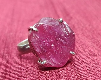Large Raw Ruby Ring, Ruby Silver Ring, Women Ring, Statement Ring, Sterling Silver Ring, Women Ring, Gemstone Ring