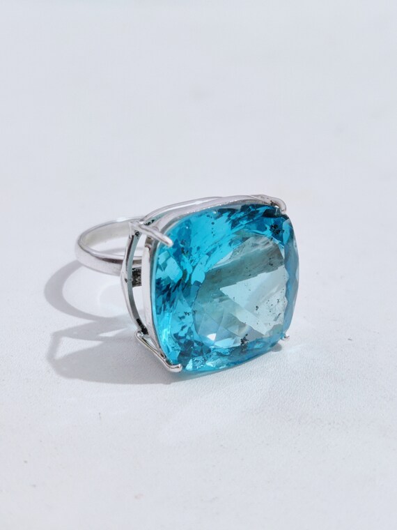 Large Swiss Topaz Ring Geneon Blue Topaz Ring Cushion Shape - Etsy