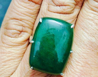 Large Jade Ring,Green Jade Silver Ring,Women Ring, Sterling silver Ring, Nepheite jade Ring