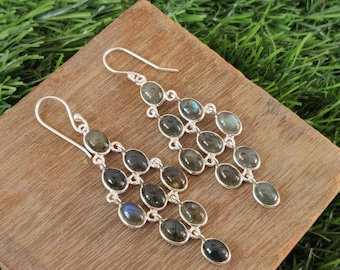 Labradorite Sterling Silver Earrings , Labradorite Chandelier Earrings,925 Silver Earrings