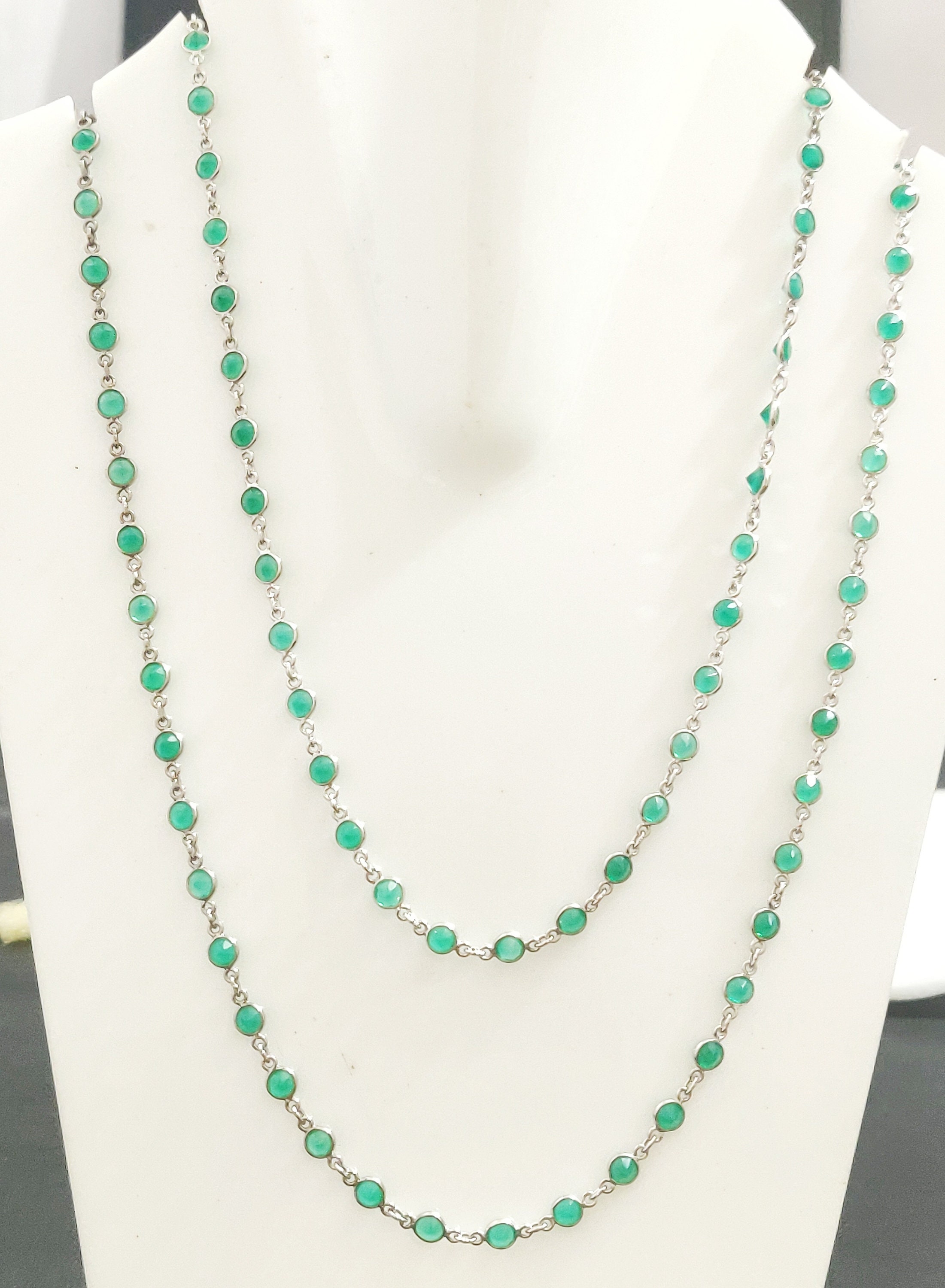 Collier En Argent 925 Avec Onyx Vert - Réf C-AR-24 - Neuf Avec Étiquettes