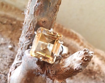 Sterling silver Ring,Citrine Ring,Citrine Silver Ring, Women Ring,Natural Citrine Ring,Large Stone Ring