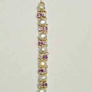 Pulseira de ametista de pérola de água doce, pulseira de pérola, pulseira de ametista, pulseira de prata esterlina,