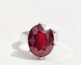 Anel de rubi natural, anel de prata rubi 925, anel facetado de rubi, anel para mulheres, anel de rubi, anel de rubi genuíno, anel de rubi vermelho, rubi oval