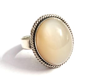 Natural Peach Moonstone Ring, Moonstone Silver Ring, Women Ring, Sterling silver Ring