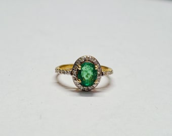 Smaragd Ring 18 Karat 750 Gelbgold 1 Grün Leuchtender Smaragd Aus Kolumbien - Goldringe