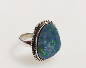 Australian Doublet opal Ring, Australian opal Ring, Women Ring, 925 Silver Ring, Opal Ring