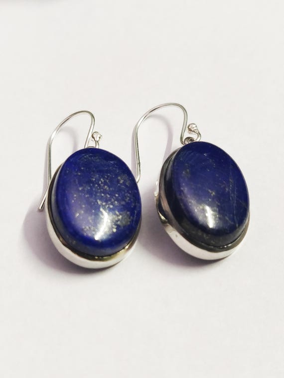 Orecchini con pietre preziose di lapislazzuli e zaffiri blu, orecchini in argento sterling 925, gioielli da sera, orecchini pendenti per regali di fidanzamento - Italia