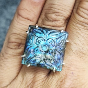 Labradorite-Silver Ring,Carved Labradorite Ring, Labradorite Ring, Sterling Silver Ring,women Ring